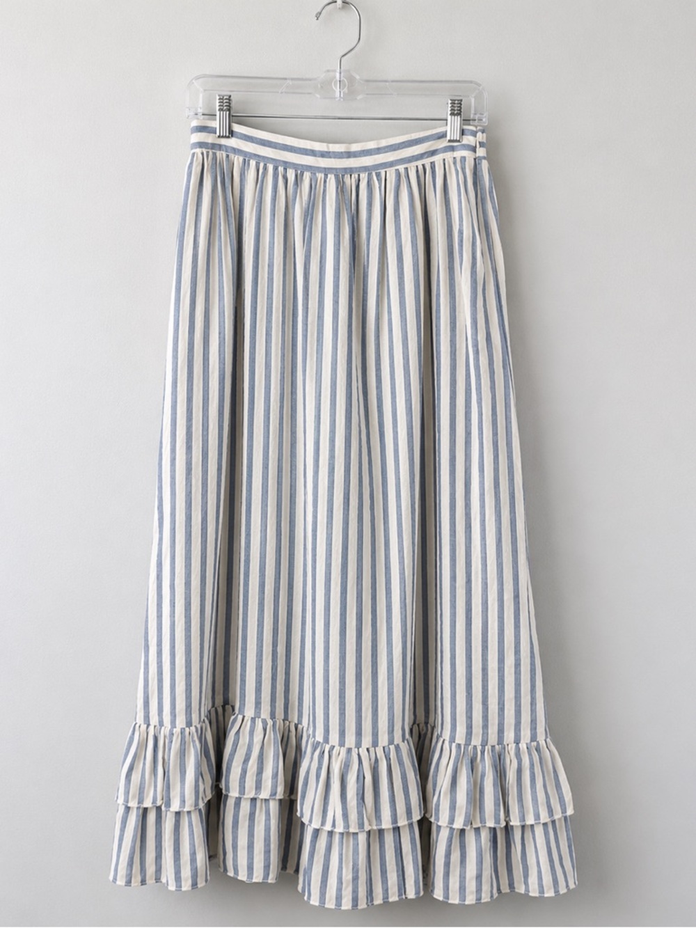 Listicle Blue White Striped Cotton Maxi Skirt Ruffle Hem Boho Cottagecore L